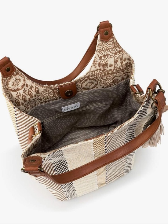 Sakroots KOA Striped Woven Hobo Shoulder Bag in Neutral Brown and Cream NWT - Picture 2 of 5
